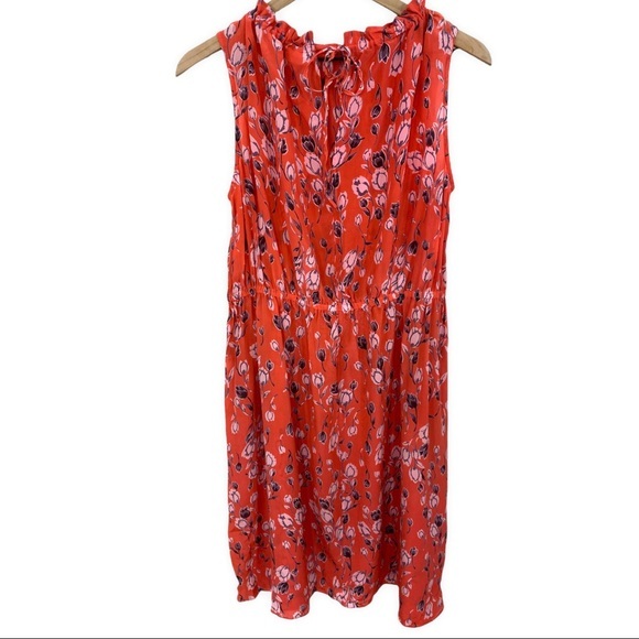 Megan Park Coral Pink Floral Silk Dress Ties in Back US Size 10 - Picture 1 of 6